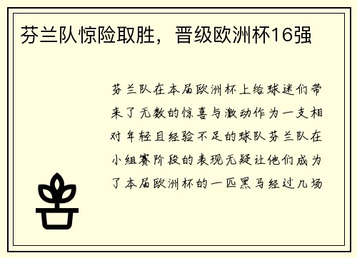 芬兰队惊险取胜，晋级欧洲杯16强